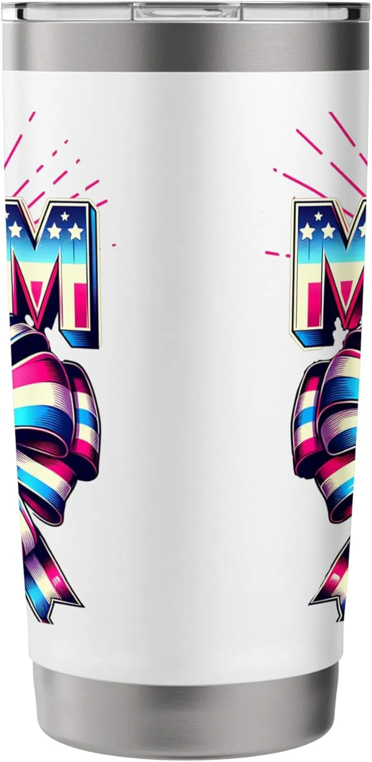 Mom 80s Patriotic Bow Red Ray America Style 4th of July Stainless Steel Insulated Tumbler