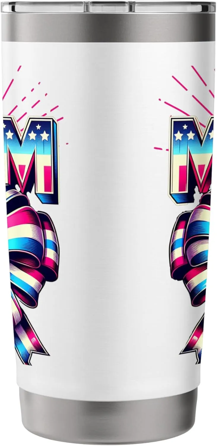 Mom 80s Patriotic Bow Red Ray America Style 4th of July Stainless Steel Insulated Tumbler