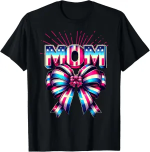Mom 80s Patriotic Bow Red Ray America Style 4th of July T-Shirt