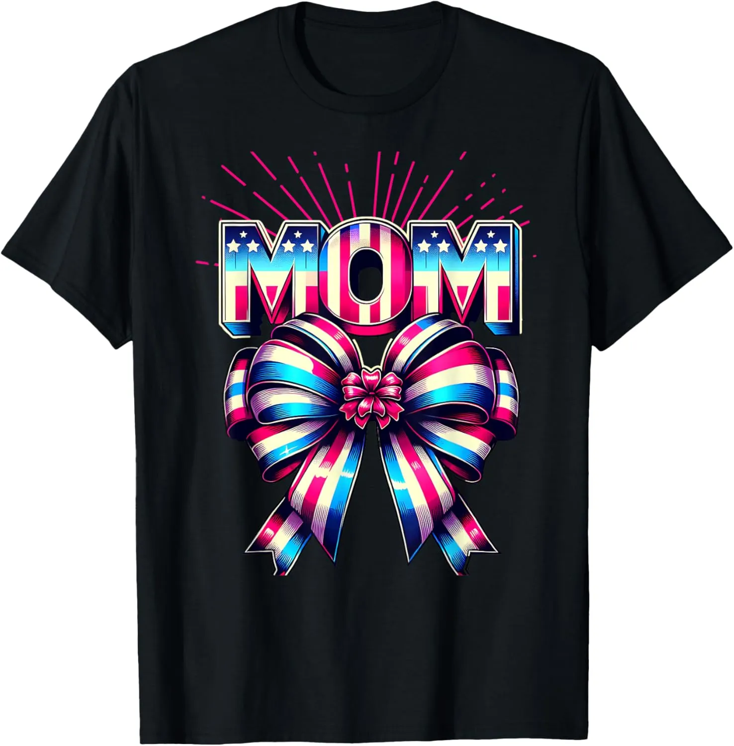 Mom 80s Patriotic Bow Red Ray America Style 4th of July T-Shirt