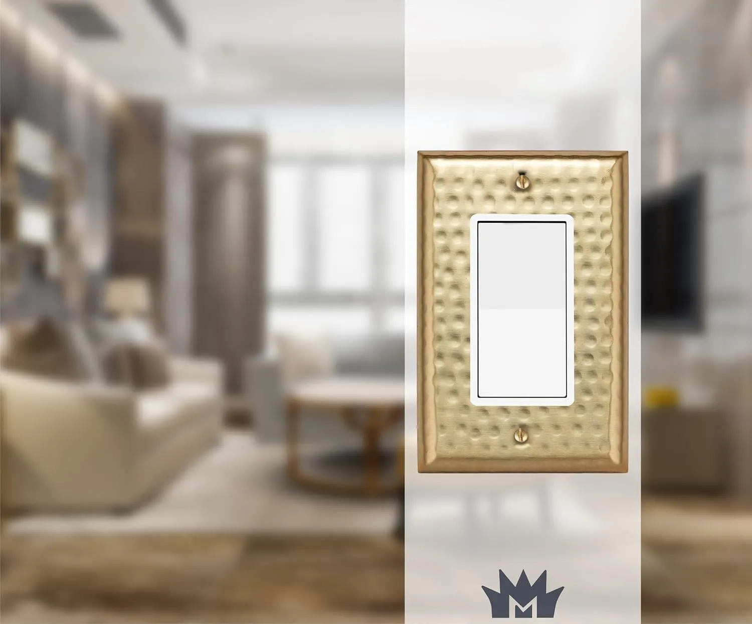 Monarch Abode Hand Hammered Rocker Decorator Metal Decorative Wall Plate Switch Plate Outlet Cover, 1-Gang, Brushed Gold (Pack of 2)