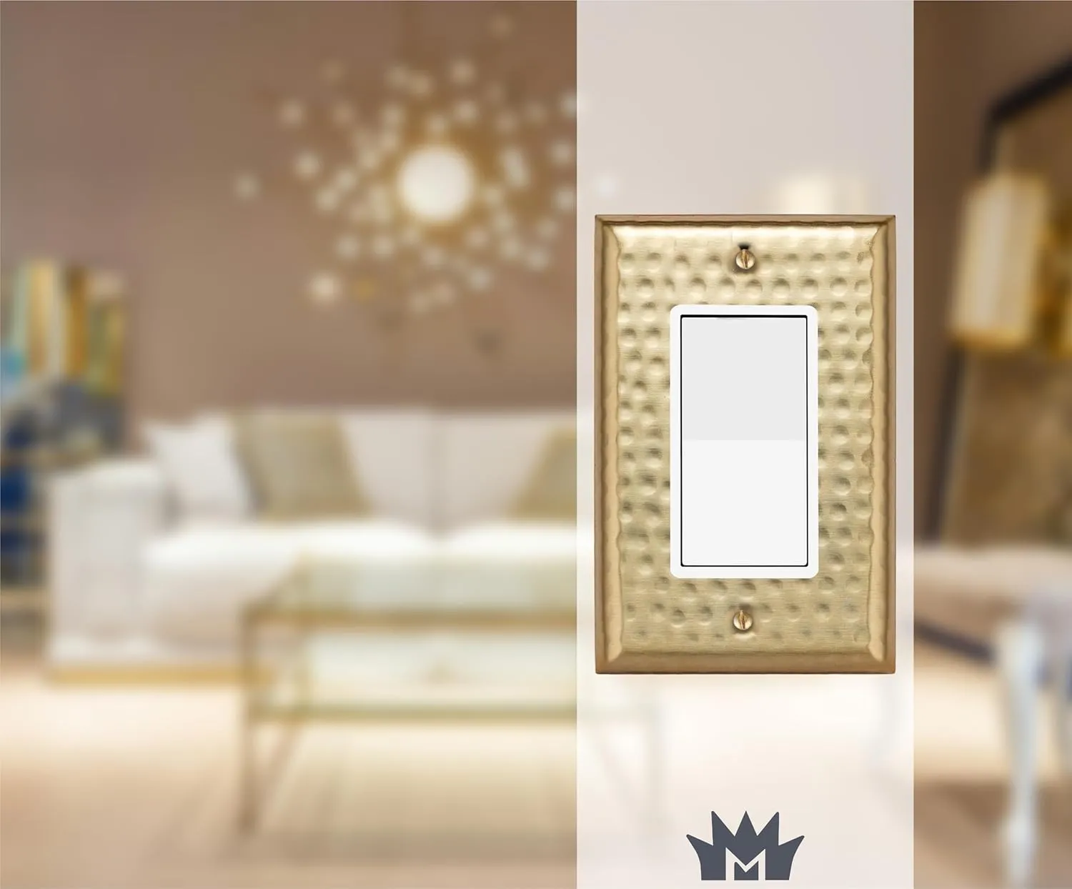 Monarch Abode Hand Hammered Rocker Decorator Metal Decorative Wall Plate Switch Plate Outlet Cover, 1-Gang, Brushed Gold (Pack of 2)
