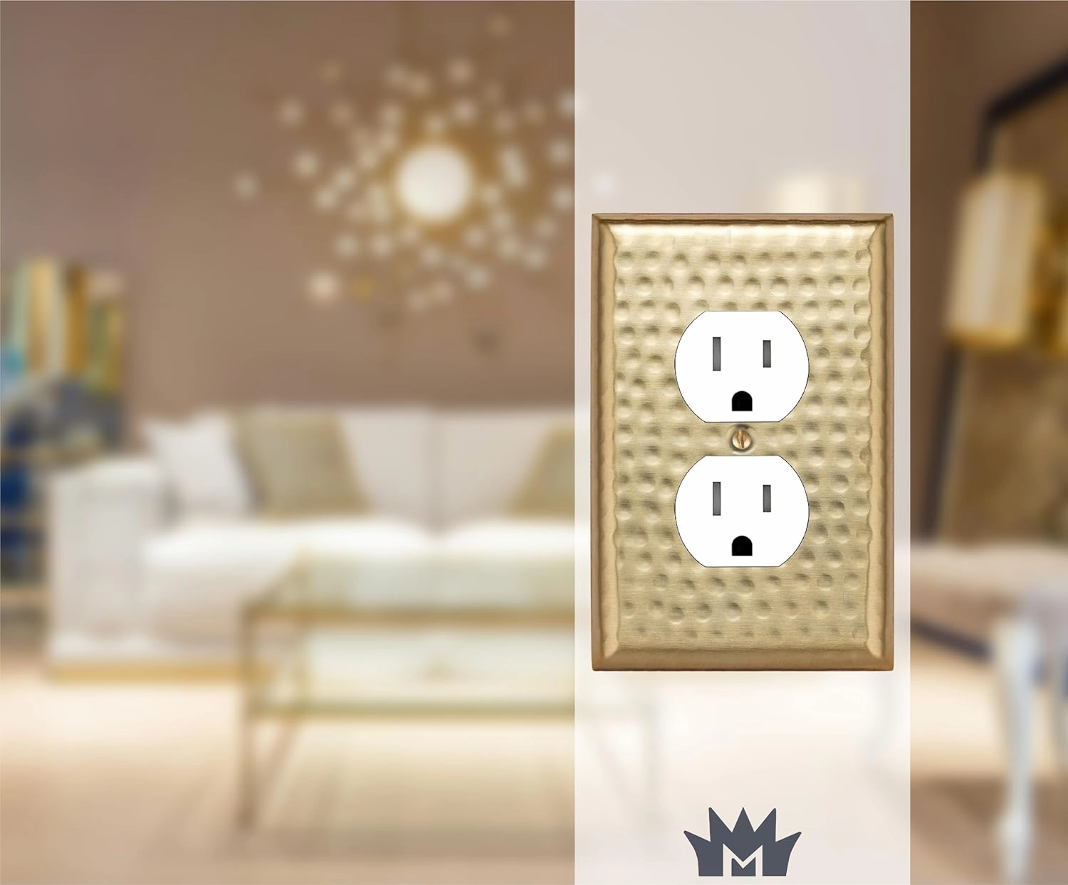 Monarch Abode Hand Hammered Duplex Metal Decorative Wall Plate Switch Plate Outlet Cover, 1-Gang, Brushed Gold (2-Pack)