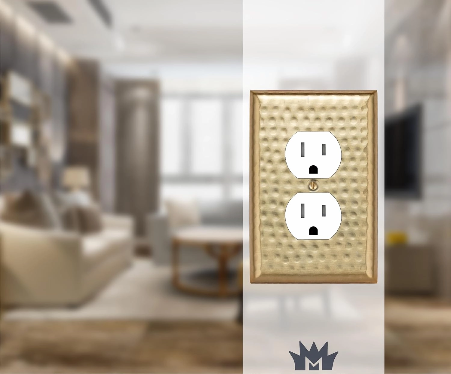 Monarch Abode Hand Hammered Duplex Metal Decorative Wall Plate Switch Plate Outlet Cover, 1-Gang, Brushed Gold (2-Pack)