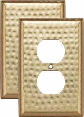 Monarch Abode Hand Hammered Duplex Metal Decorative Wall Plate Switch Plate Outlet Cover, 1-Gang, Brushed Gold (2-Pack)