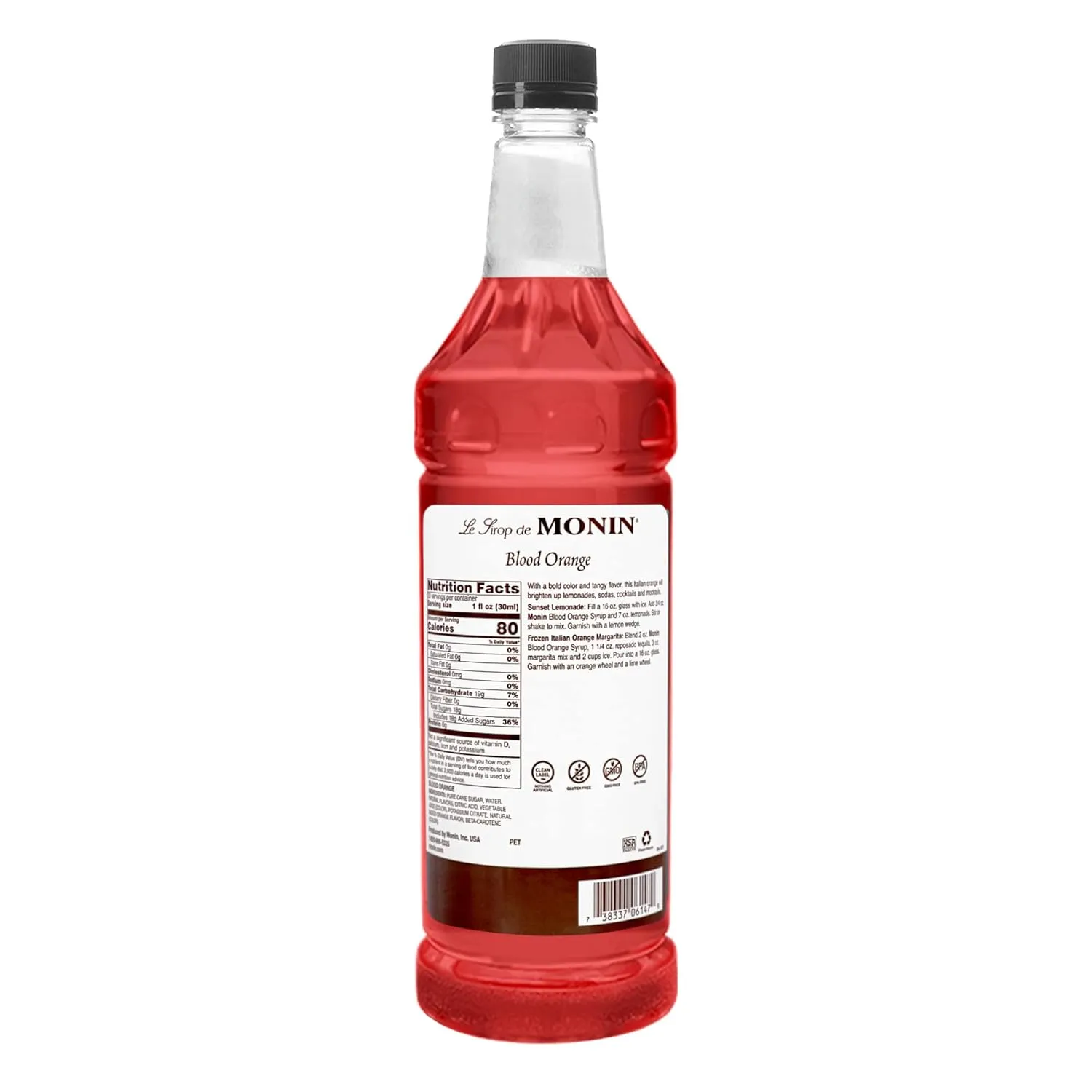 Monin - Blood Orange Syrup, Berry Citrus Flavor, Natural Flavors, Great for Cocktails, Mocktails, and Lemonades, Non-GMO, Gluten-Free (1 Liter)