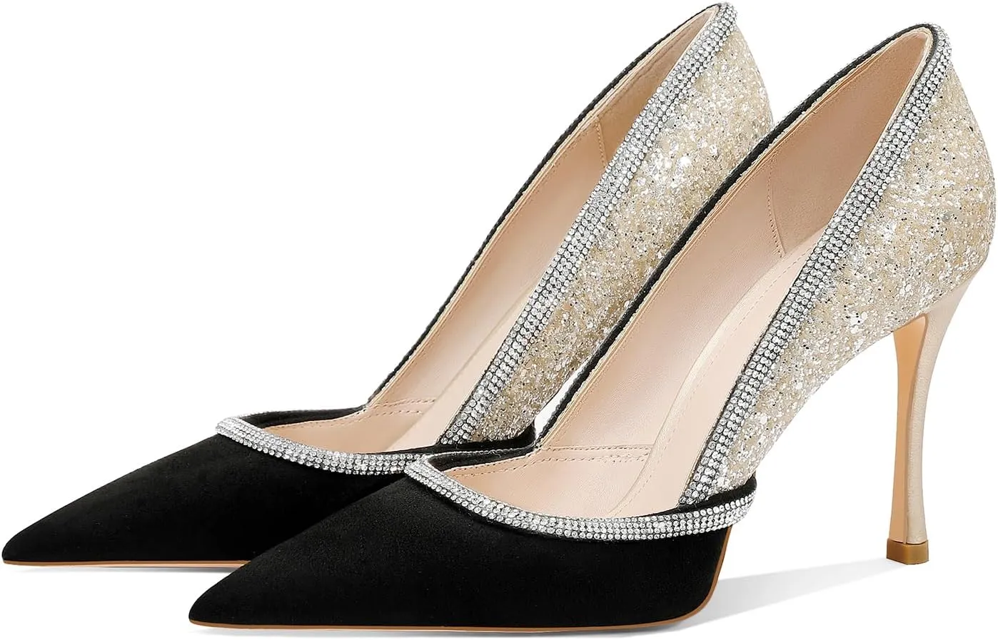 MSONLYDN Women's High Heels Pointed Toe Stiletto Heeled Rhinestone Satin Prom Dress Wedding Bridal Party Pumps