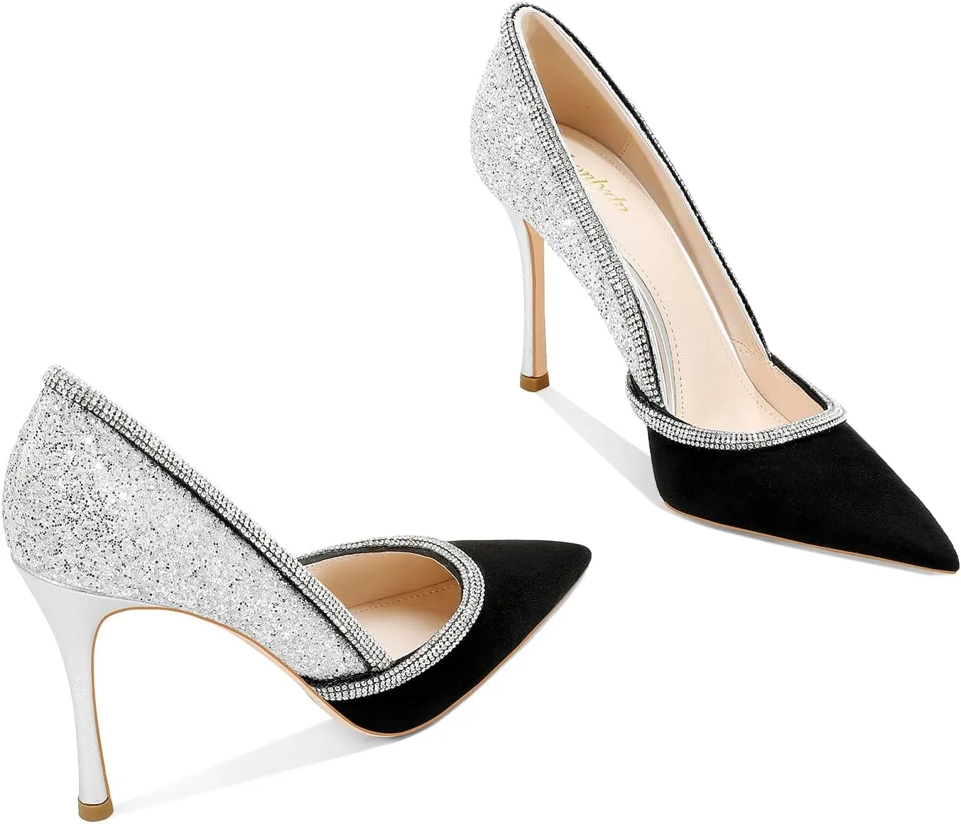 MSONLYDN Women's High Heels Pointed Toe Stiletto Heeled Rhinestone Satin Prom Dress Wedding Bridal Party Pumps