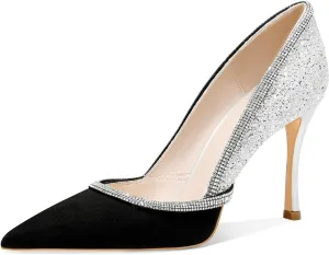 MSONLYDN Women's High Heels Pointed Toe Stiletto Heeled Rhinestone Satin Prom Dress Wedding Bridal Party Pumps