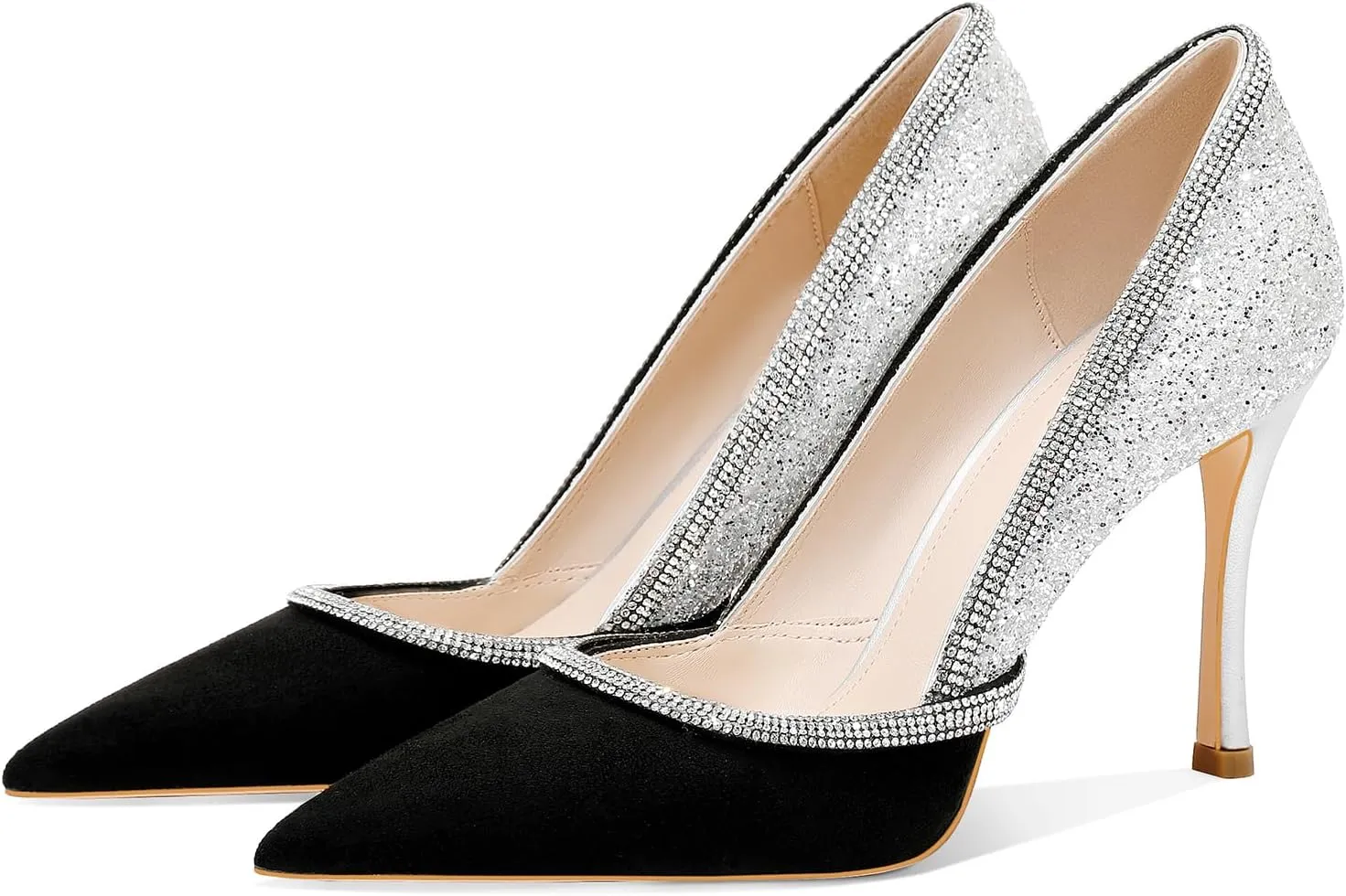 MSONLYDN Women's High Heels Pointed Toe Stiletto Heeled Rhinestone Satin Prom Dress Wedding Bridal Party Pumps