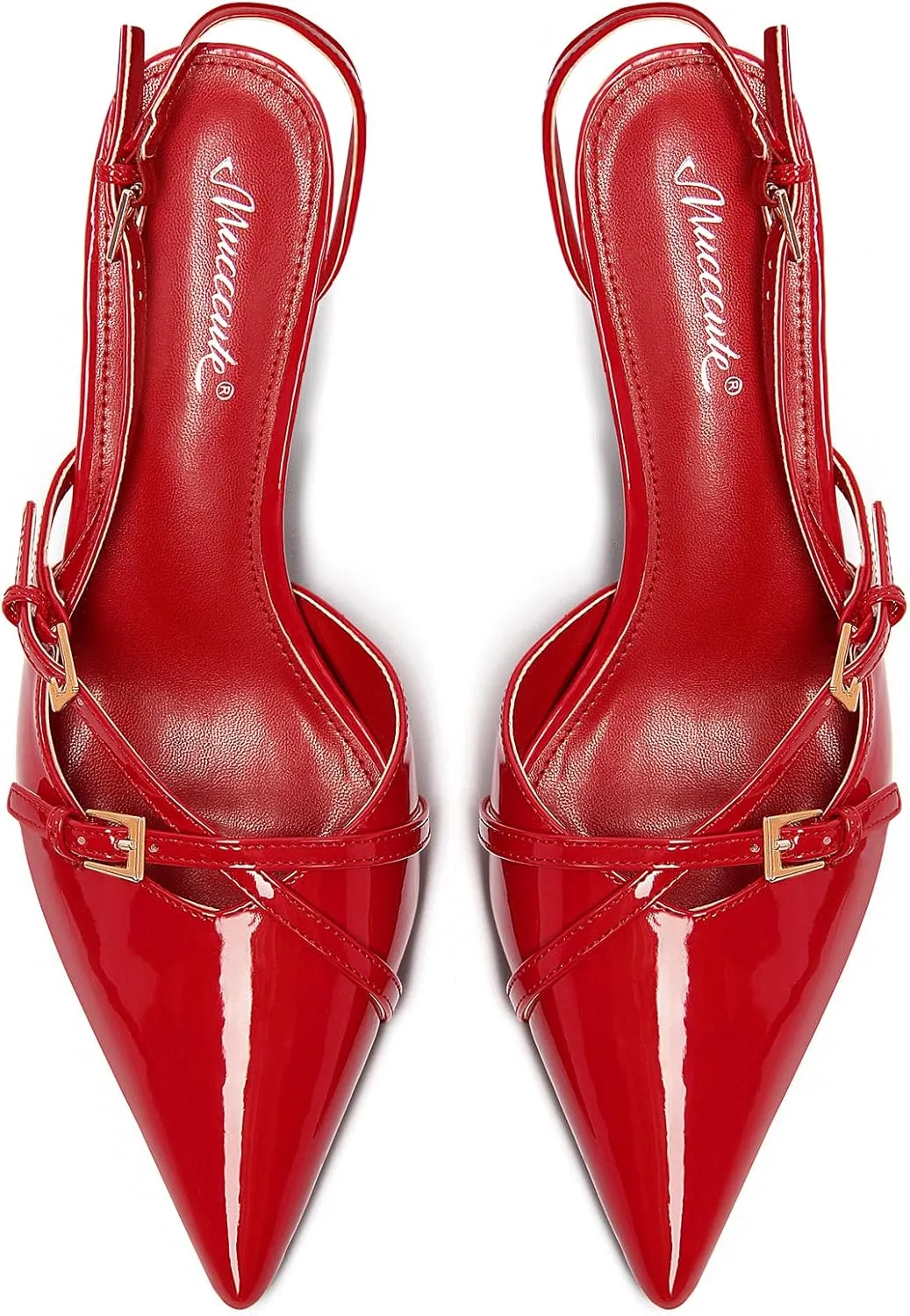 MUCCCUTE Kitten Heels for Women Pointed Toe Slingback Low Heels with Buckle Strap Heeled Pumps