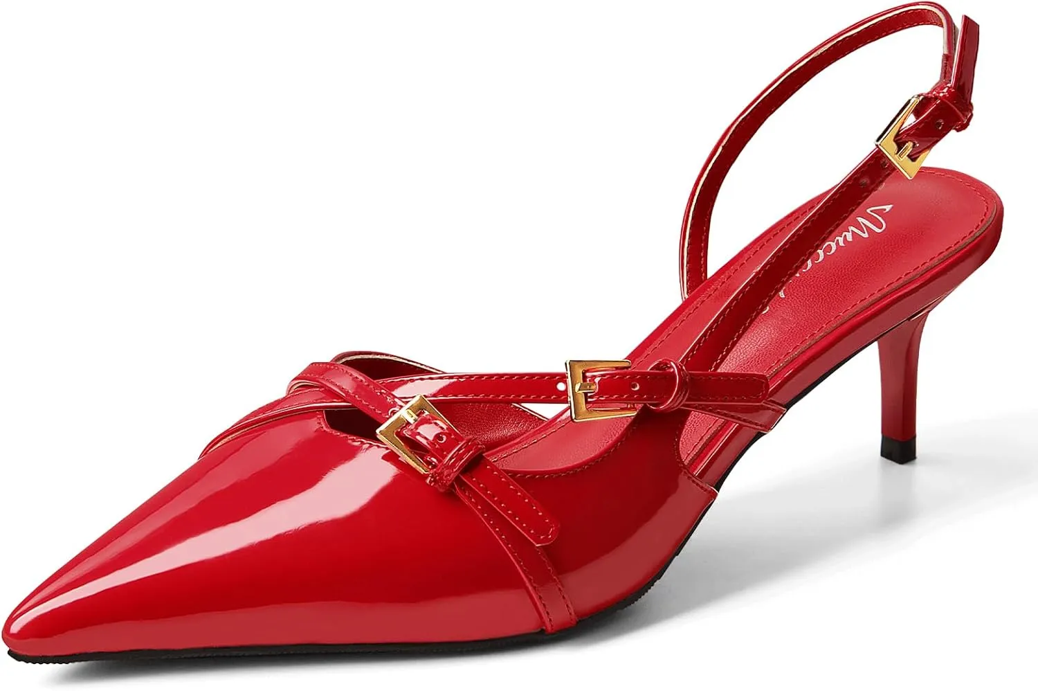 MUCCCUTE Kitten Heels for Women Pointed Toe Slingback Low Heels with Buckle Strap Heeled Pumps