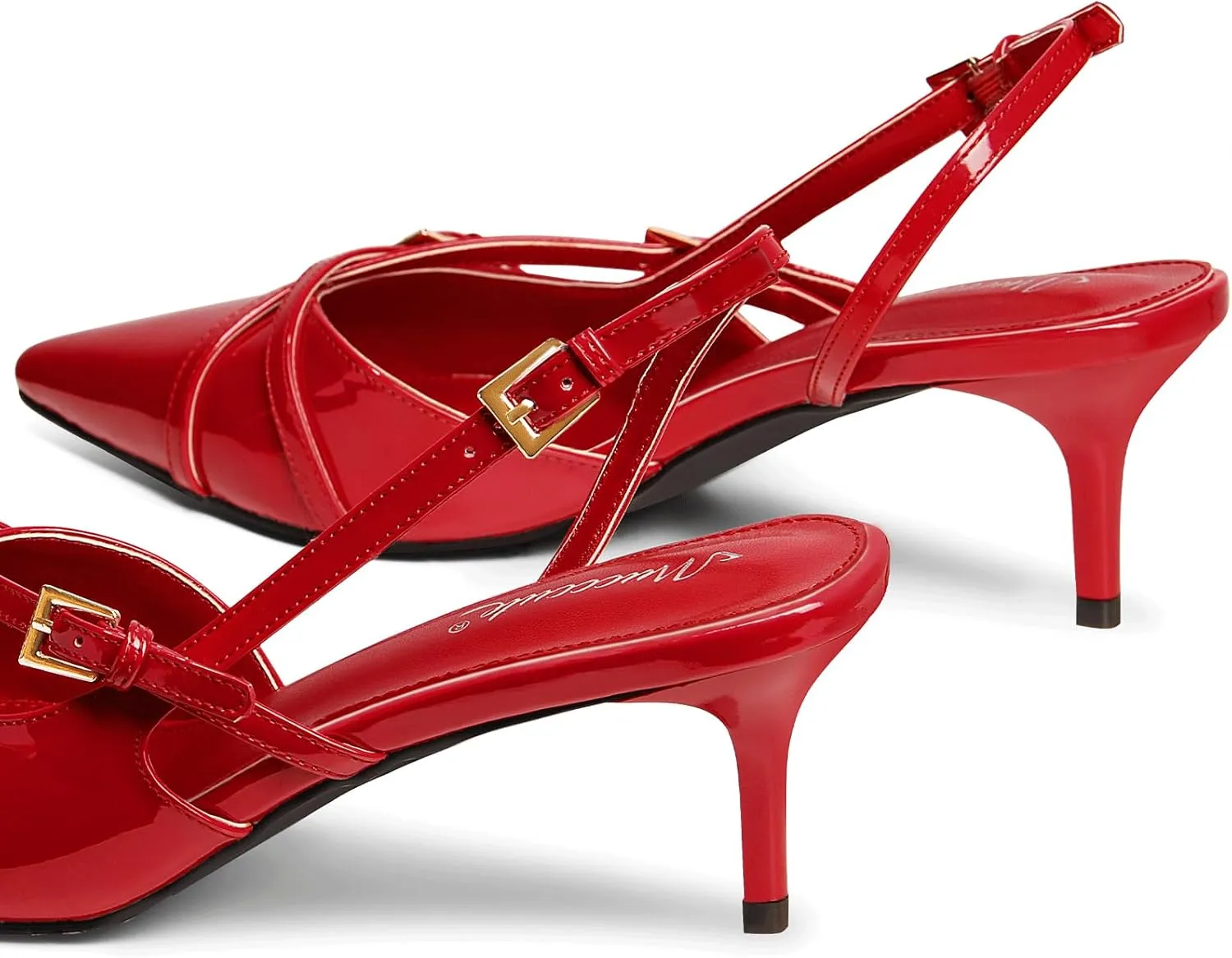 MUCCCUTE Kitten Heels for Women Pointed Toe Slingback Low Heels with Buckle Strap Heeled Pumps