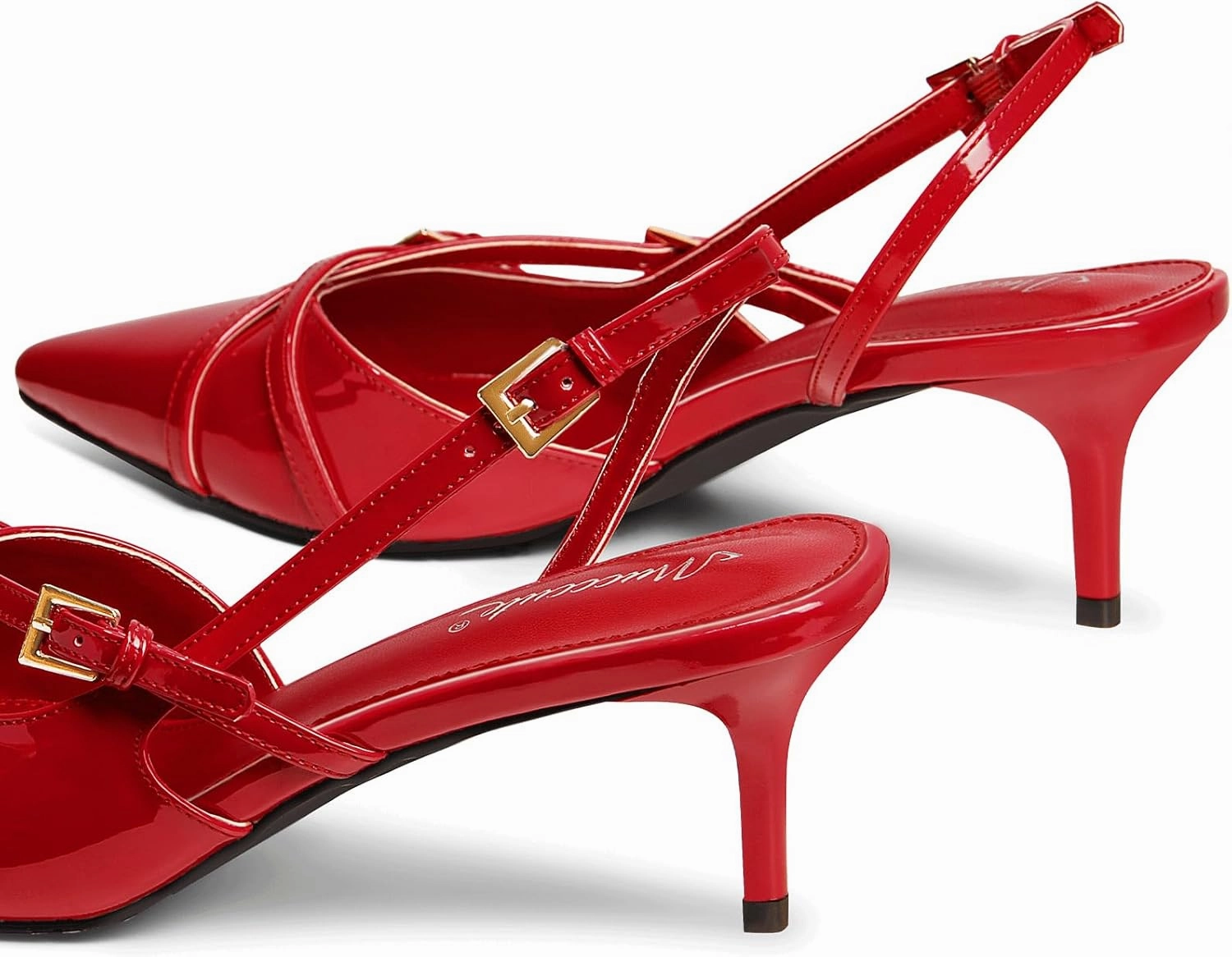 MUCCCUTE Kitten Heels for Women Pointed Toe Slingback Low Heels with Buckle Strap Heeled Pumps