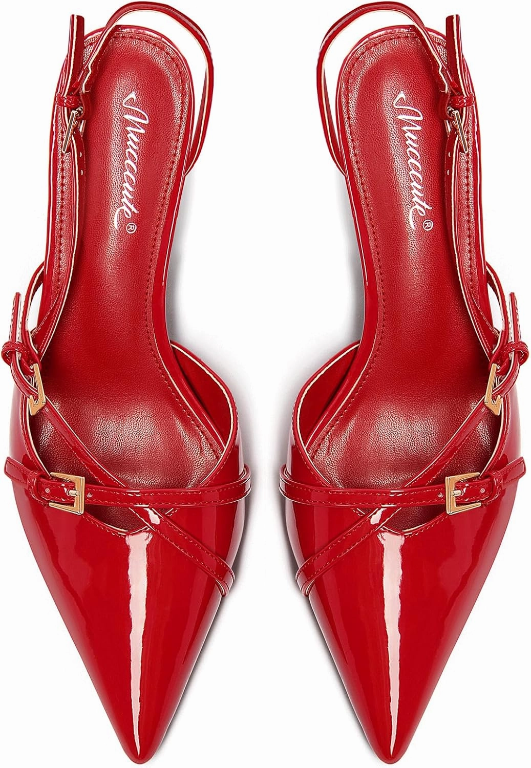 MUCCCUTE Kitten Heels for Women Pointed Toe Slingback Low Heels with Buckle Strap Heeled Pumps