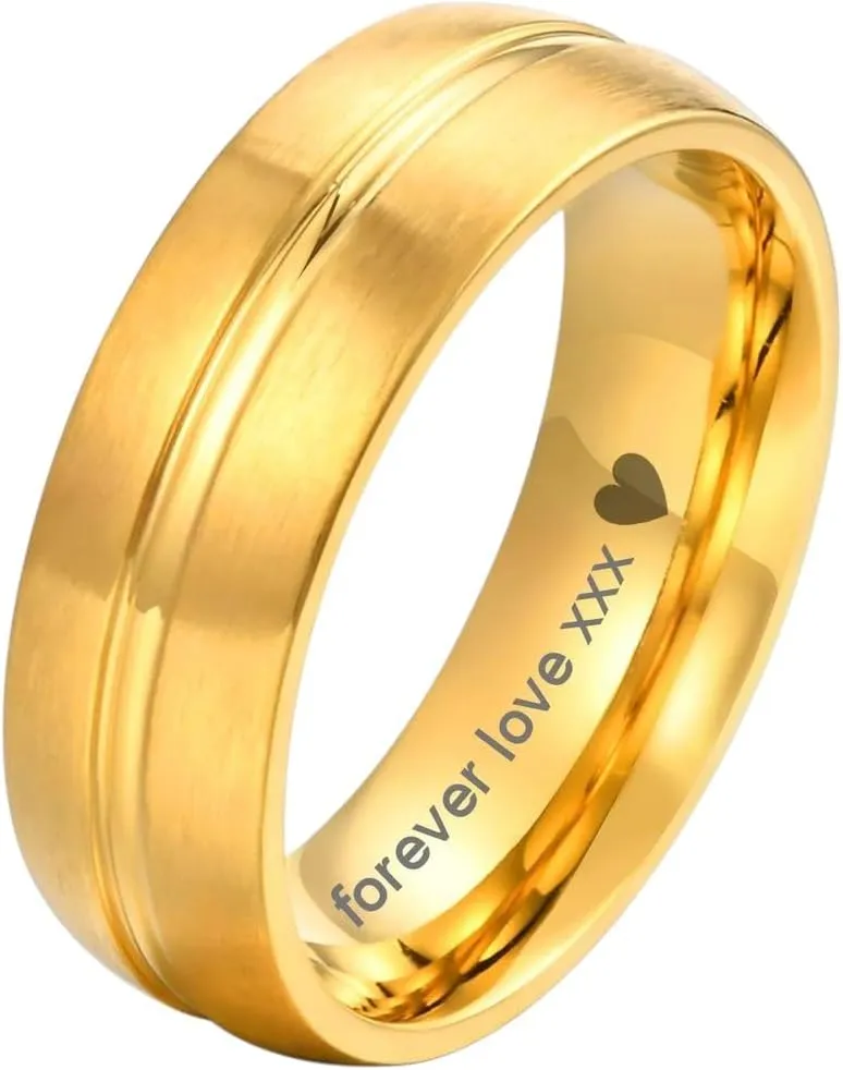 New 2026 Personalized Stainless Steel Wedding Ring For Women, 6Mm Gold Plated Matte Inside Forever Lover Promised Ring Jewelry Fashion Accessories Creative Gift