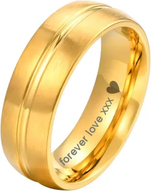 New 2026 Personalized Stainless Steel Wedding Ring For Women, 6Mm Gold Plated Matte Inside Forever Lover Promised Ring Jewelry Fashion Accessories Creative Gift