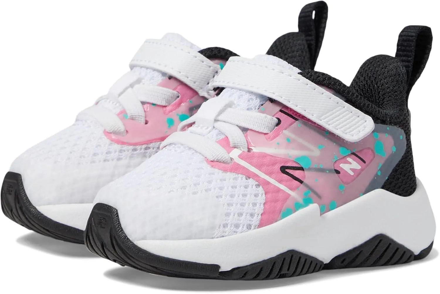 New Balance Kids ITRAVFP2 Running Shoe, White/Real Pink/Black, 10 US Unisex Toddler