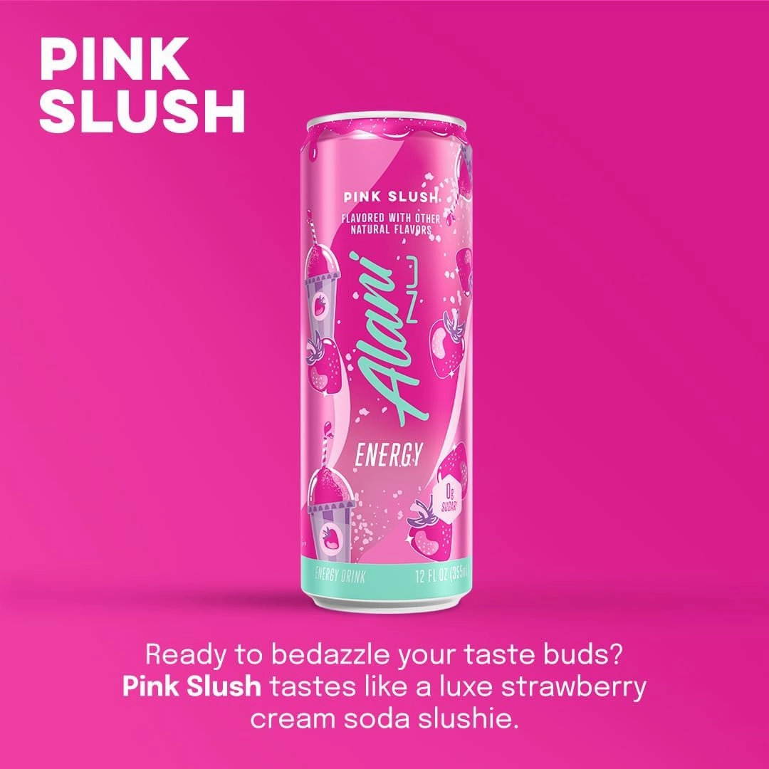 New Alani Energy Drinks Variety Pack Strawberry Sunrise, Pink Slush, Cosmic Stardust Flavors Sugar-Free, Low-Calorie, 200mg Caffeine, Energy Boost Drink 12 fl oz (Pack of 6)