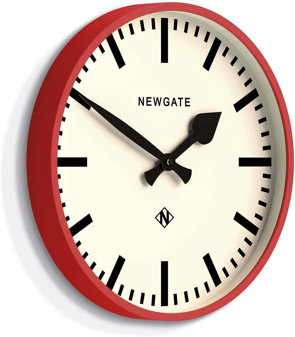 NEWGATE® Number Three Railway Wall Clock - Round Clock - Kitchen Clock - Clocks for Living Room - Office Clock - Contemporary Case - Marker Dial - Station Clock (Fire Engine Red)