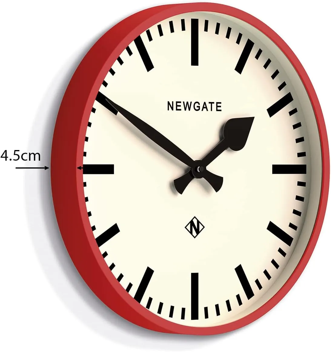 NEWGATE® Number Three Railway Wall Clock - Round Clock - Kitchen Clock - Clocks for Living Room - Office Clock - Contemporary Case - Marker Dial - Station Clock (Fire Engine Red)