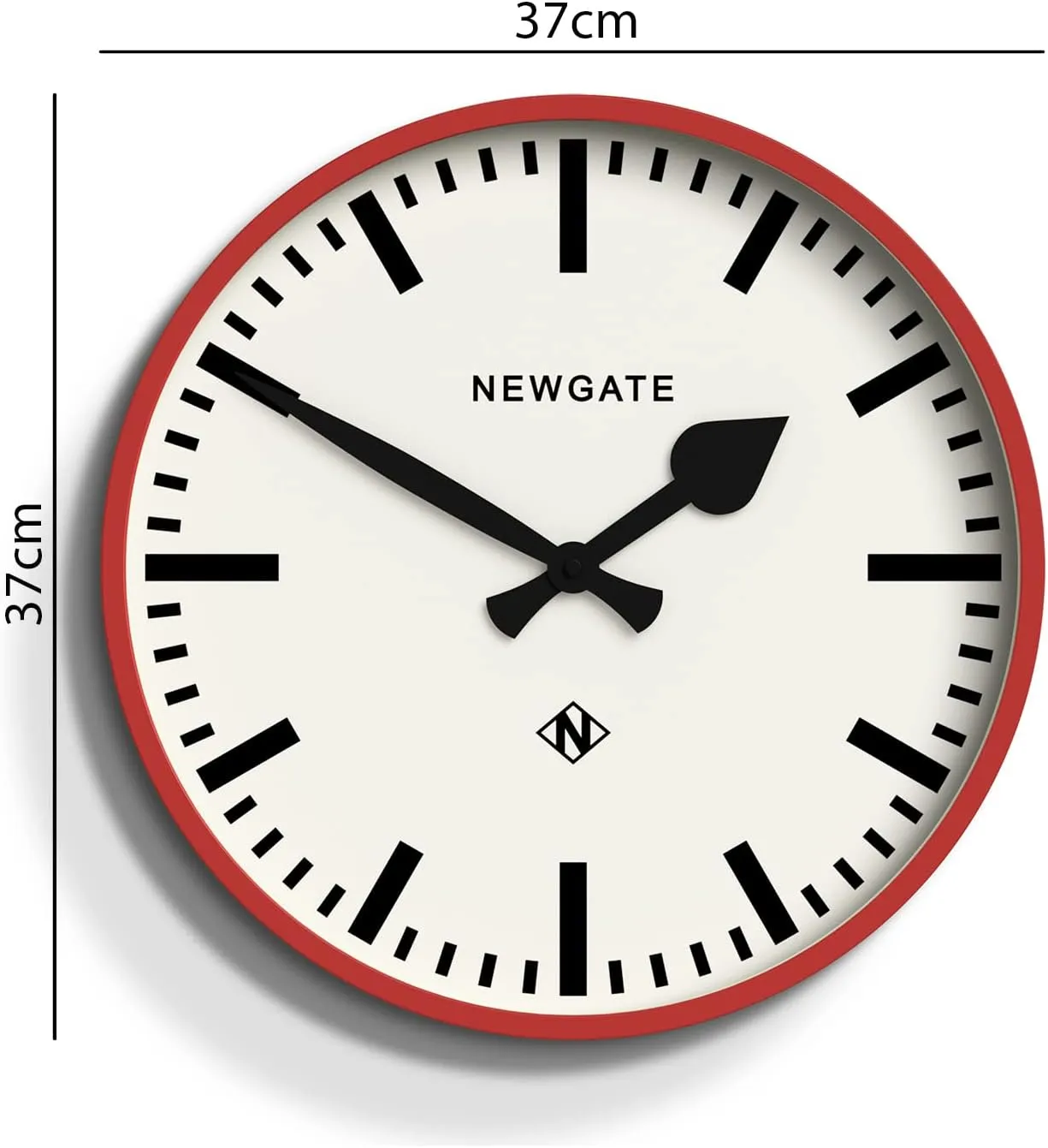 NEWGATE® Number Three Railway Wall Clock - Round Clock - Kitchen Clock - Clocks for Living Room - Office Clock - Contemporary Case - Marker Dial - Station Clock (Fire Engine Red)