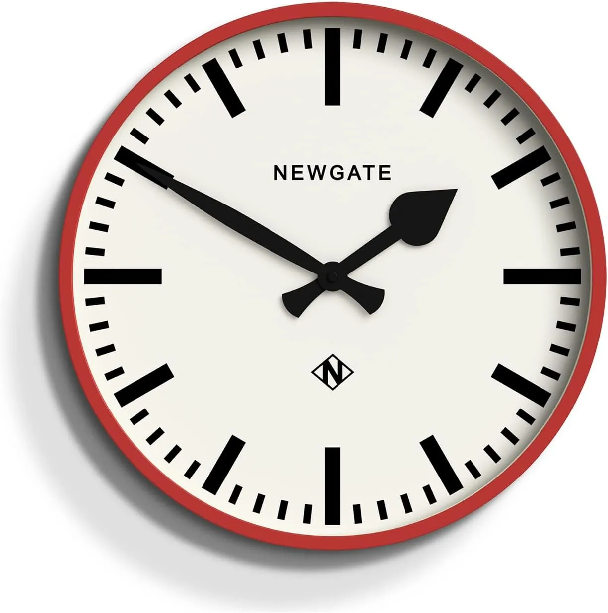 NEWGATE® Number Three Railway Wall Clock - Round Clock - Kitchen Clock - Clocks for Living Room - Office Clock - Contemporary Case - Marker Dial - Station Clock (Fire Engine Red)