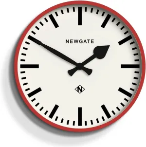 NEWGATE® Number Three Railway Wall Clock - Round Clock - Kitchen Clock - Clocks for Living Room - Office Clock - Contemporary Case - Marker Dial - Station Clock (Fire Engine Red)