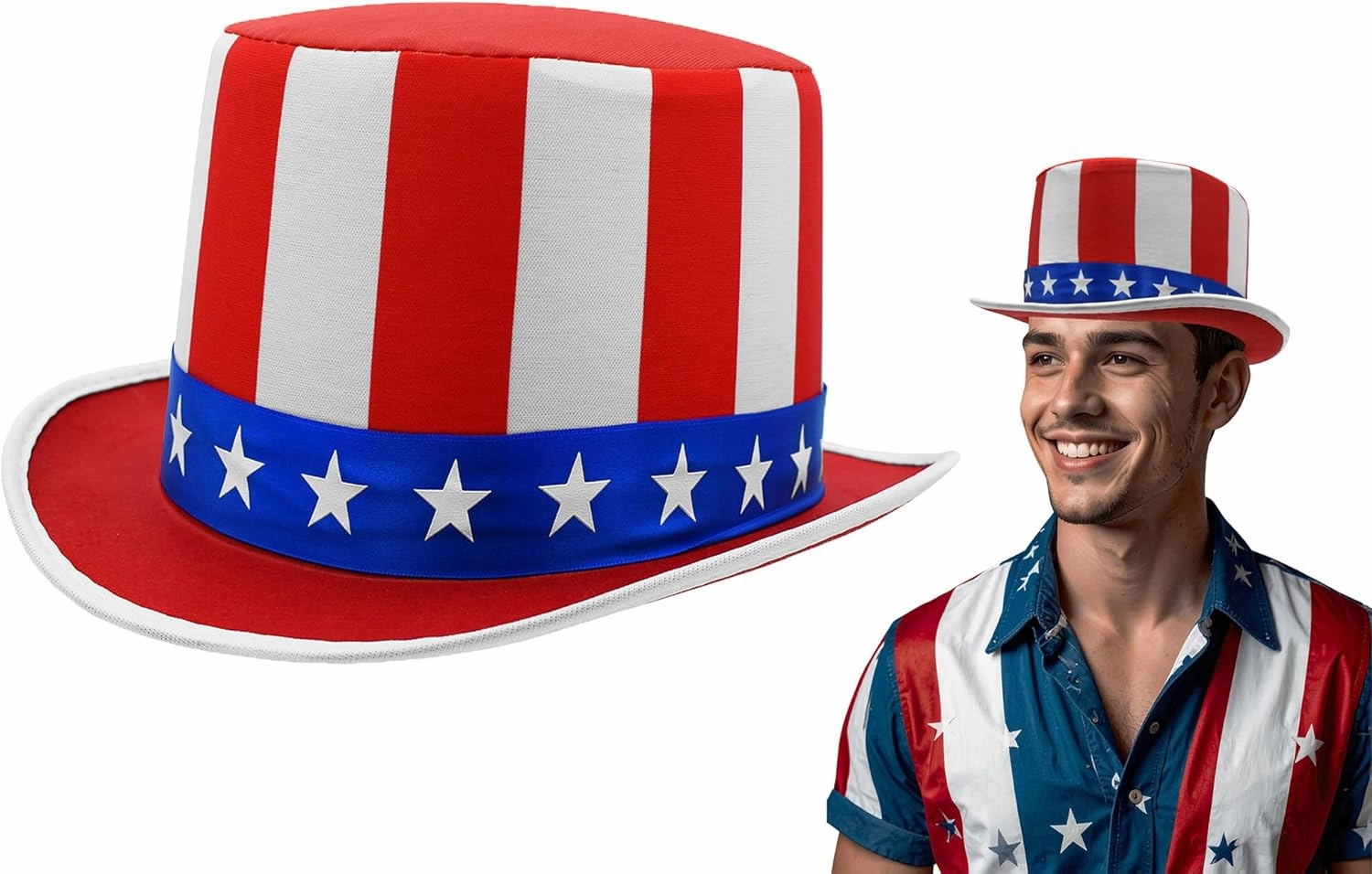 Nicky Bigs Novelties Uncle Sam Patriotic Top Hat Red White Blue Costume Cap with Stars 4th of July Parade Holiday Festival Party Accessory for Men and Women One Size Fits Most