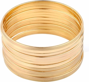 Nicole Miller New York Multi-bangle Set of 12 Plain Matte Glossy Bangle Bracelets (Gold)