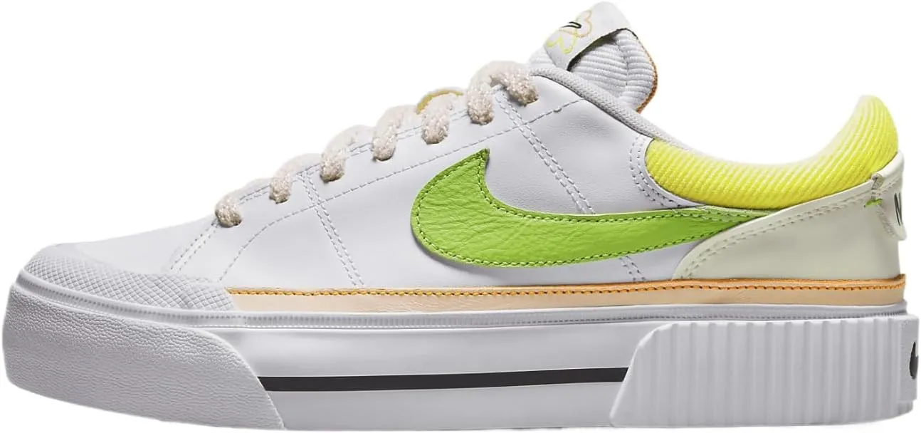 Nike Court Legacy Lift Women's Shoes (FD0872-100, White/Pearl Pink/Opti Yellow/Action Green) Size 7.5