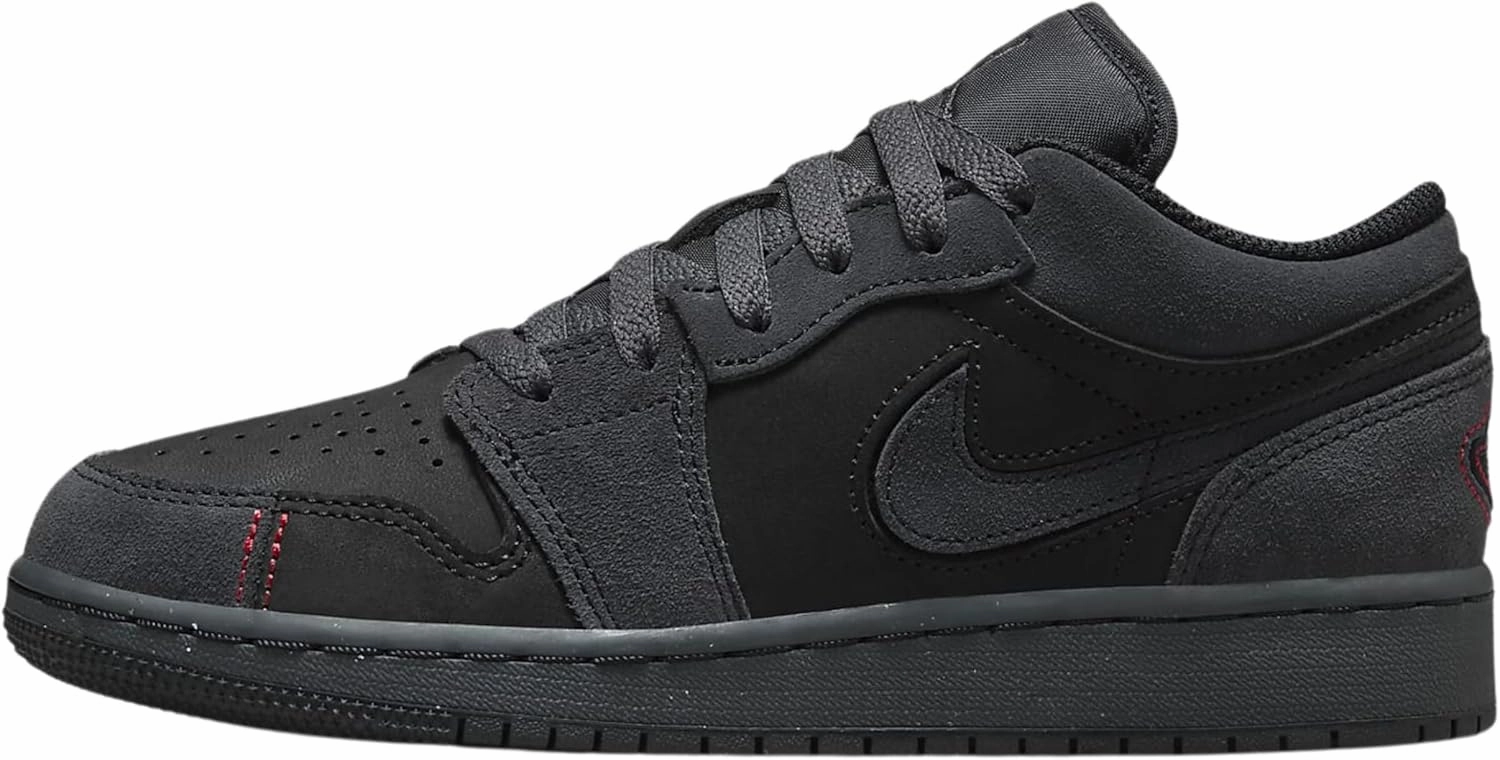 Nike Air Jordan 1 Low SE Craft Big Kids' Shoes (FQ7757-001, Dark Smoke Grey/Varsity Red/Black) Size 5
