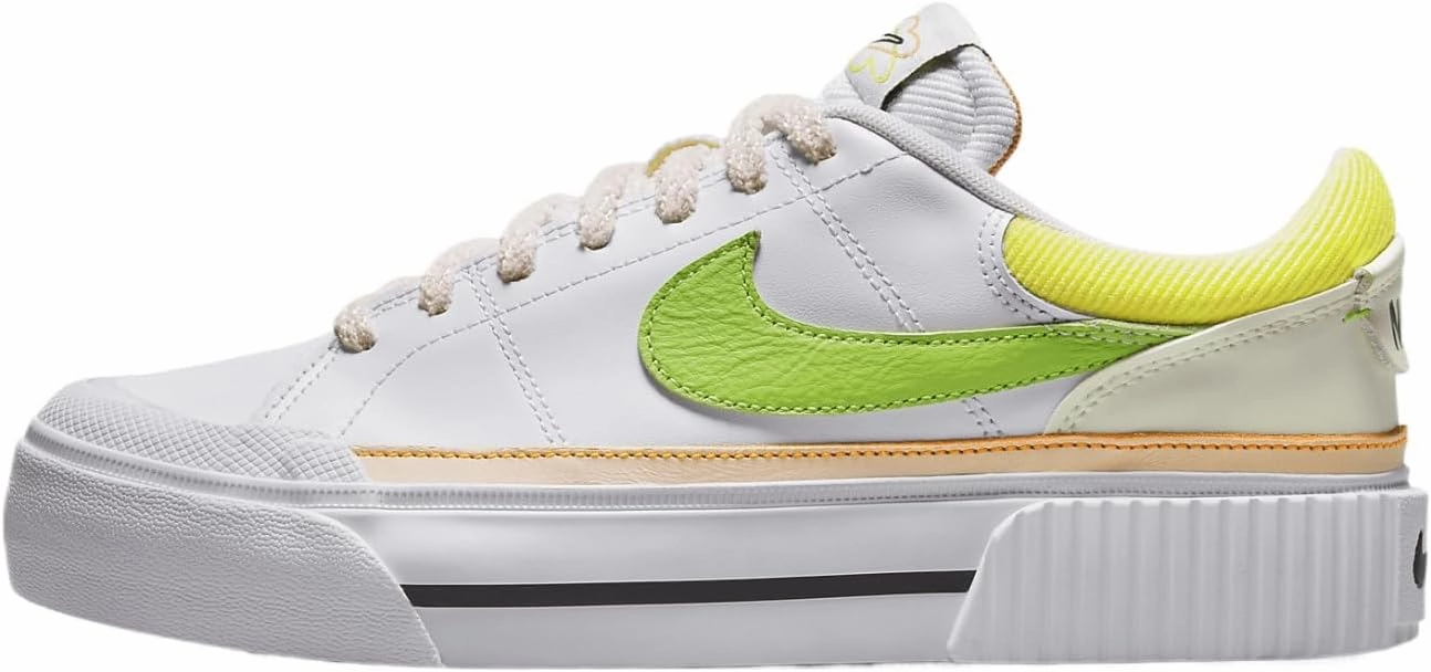 Nike Court Legacy Lift Women's Shoes (FD0872-100, White/Pearl Pink/Opti Yellow/Action Green) Size 7.5