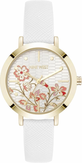 Nine West Women's Floral Dial Saffiano Strap Watch, NW/3192