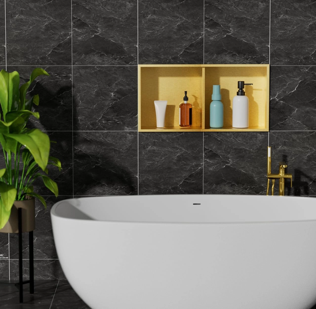 No Tile Needed Shower Niche for Bathroom Storage,Recessed Wall Niche,Double Shelves,Stainless Steel 12"×24" Matte Black (Gold, 24 * 12 in)