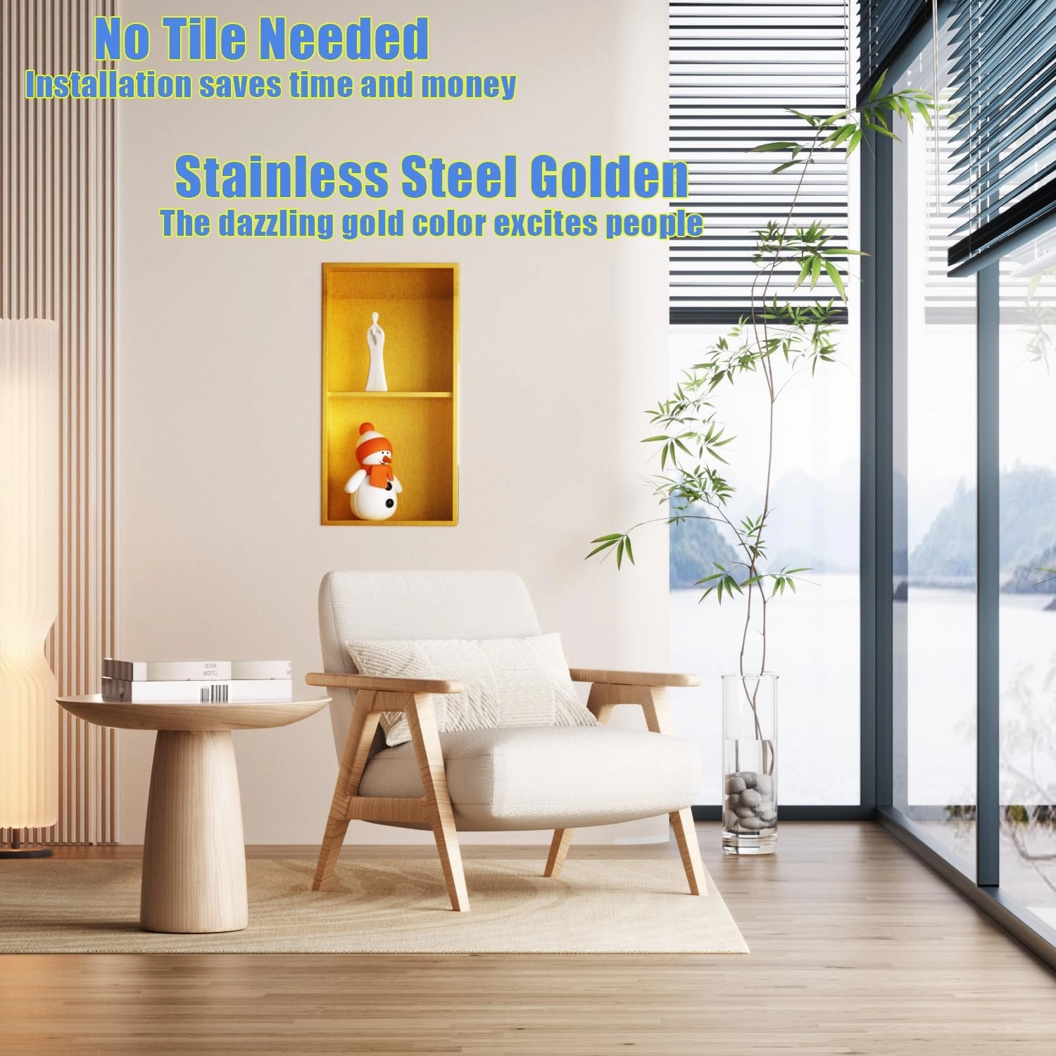 No Tile Needed Shower Niche for Bathroom Storage,Recessed Wall Niche,Double Shelves,Stainless Steel 12"×24" Matte Black (Gold, 24 * 12 in)