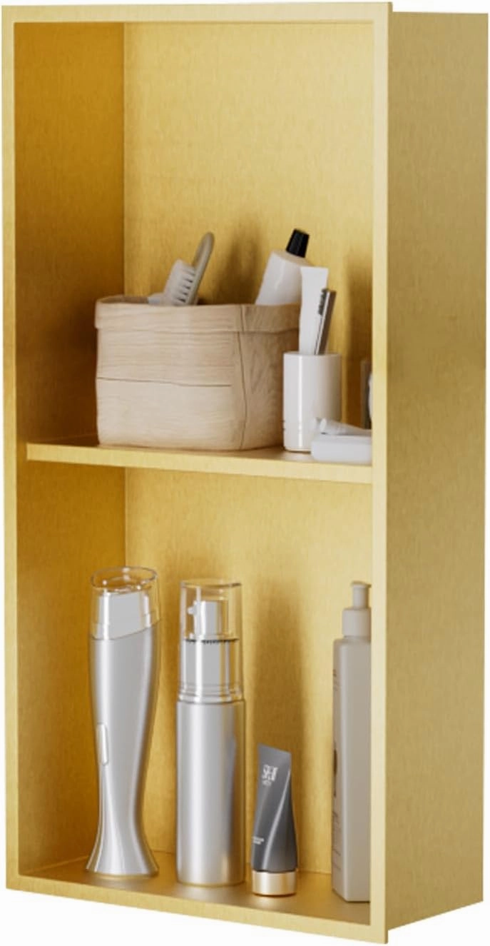 No Tile Needed Shower Niche for Bathroom Storage,Recessed Wall Niche,Double Shelves,Stainless Steel 12"×24" Matte Black (Gold, 24 * 12 in)