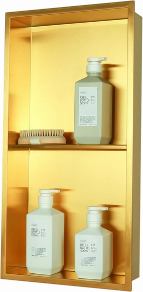 No Tile Needed Shower Niche for Bathroom Storage,Recessed Wall Niche,Double Shelves,Stainless Steel 12"×24" Matte Black (Gold, 24 * 12 in)