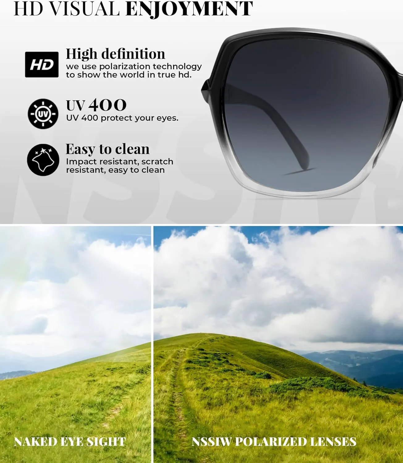 NSSIW Polarized Sunglasses Womens Sunglasses: Trendy Fashion Oversized Sun Glasses UV400 Protection for Driving Vacation