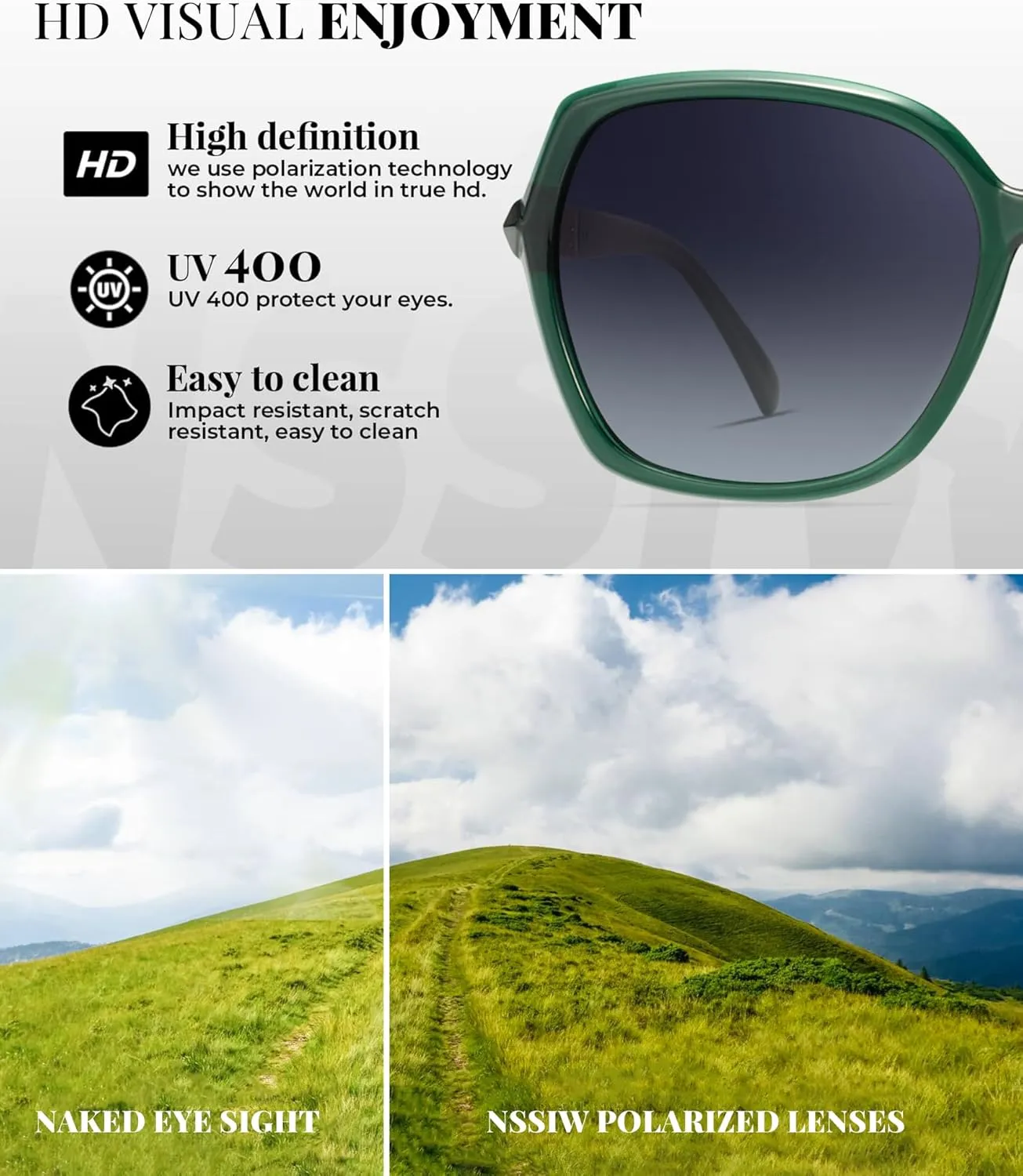 NSSIW Polarized Sunglasses Womens Sunglasses: Trendy Fashion Oversized Sun Glasses UV400 Protection for Driving Vacation
