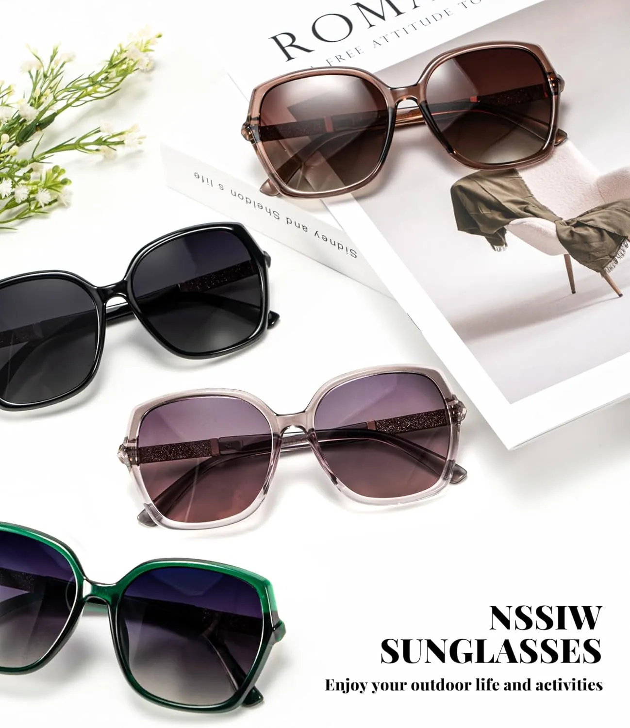 NSSIW Polarized Sunglasses Womens Sunglasses: Trendy Fashion Oversized Sun Glasses UV400 Protection for Driving Vacation
