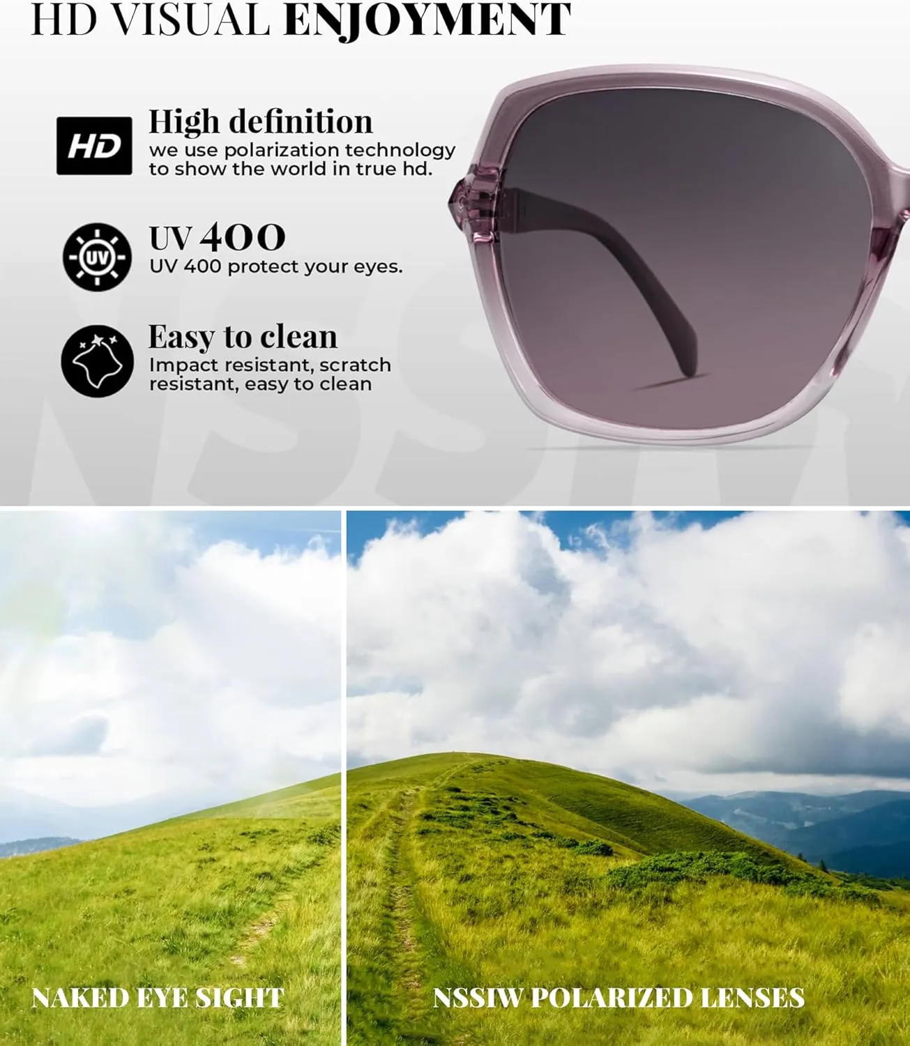 NSSIW Polarized Sunglasses Womens Sunglasses: Trendy Fashion Oversized Sun Glasses UV400 Protection for Driving Vacation