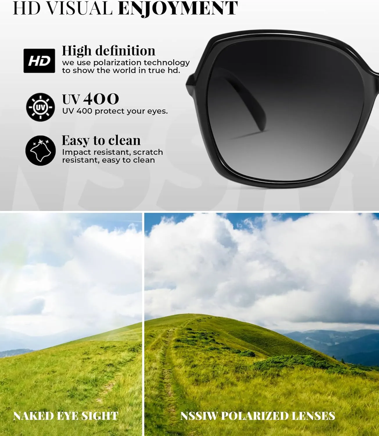 NSSIW Polarized Sunglasses Womens Sunglasses: Trendy Fashion Oversized Sun Glasses UV400 Protection for Driving Vacation