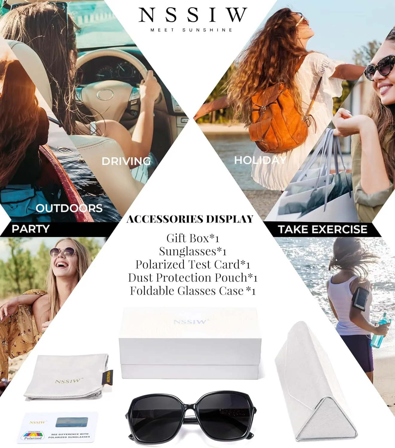 NSSIW Polarized Sunglasses Womens Sunglasses: Trendy Fashion Oversized Sun Glasses UV400 Protection for Driving Vacation
