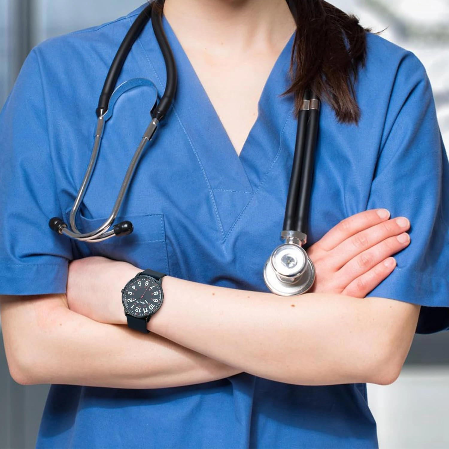 Nurse Watch for Nurse Medical Professionals Students Doctors Women Men Waterproof Watch 24 Hour Military Time Luminouse Easy to Read Dial with Second Hand