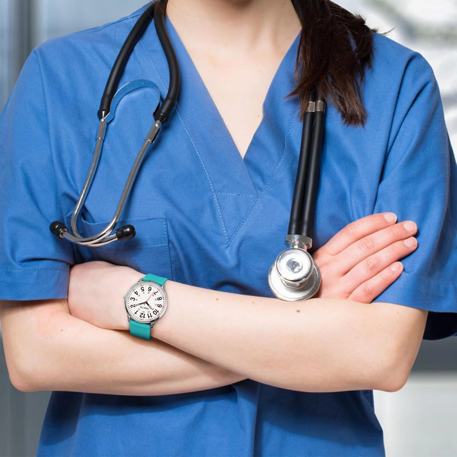 Nurse Watch for Nurse Medical Professionals Students Doctors Women Men Waterproof Watch 24 Hour Military Time Luminouse Easy to Read Dial with Second Hand