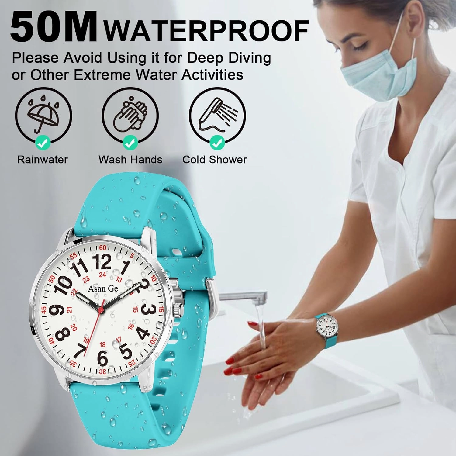 Nurse Watch for Nurse Medical Professionals Students Doctors Women Men Waterproof Watch 24 Hour Military Time Luminouse Easy to Read Dial with Second Hand