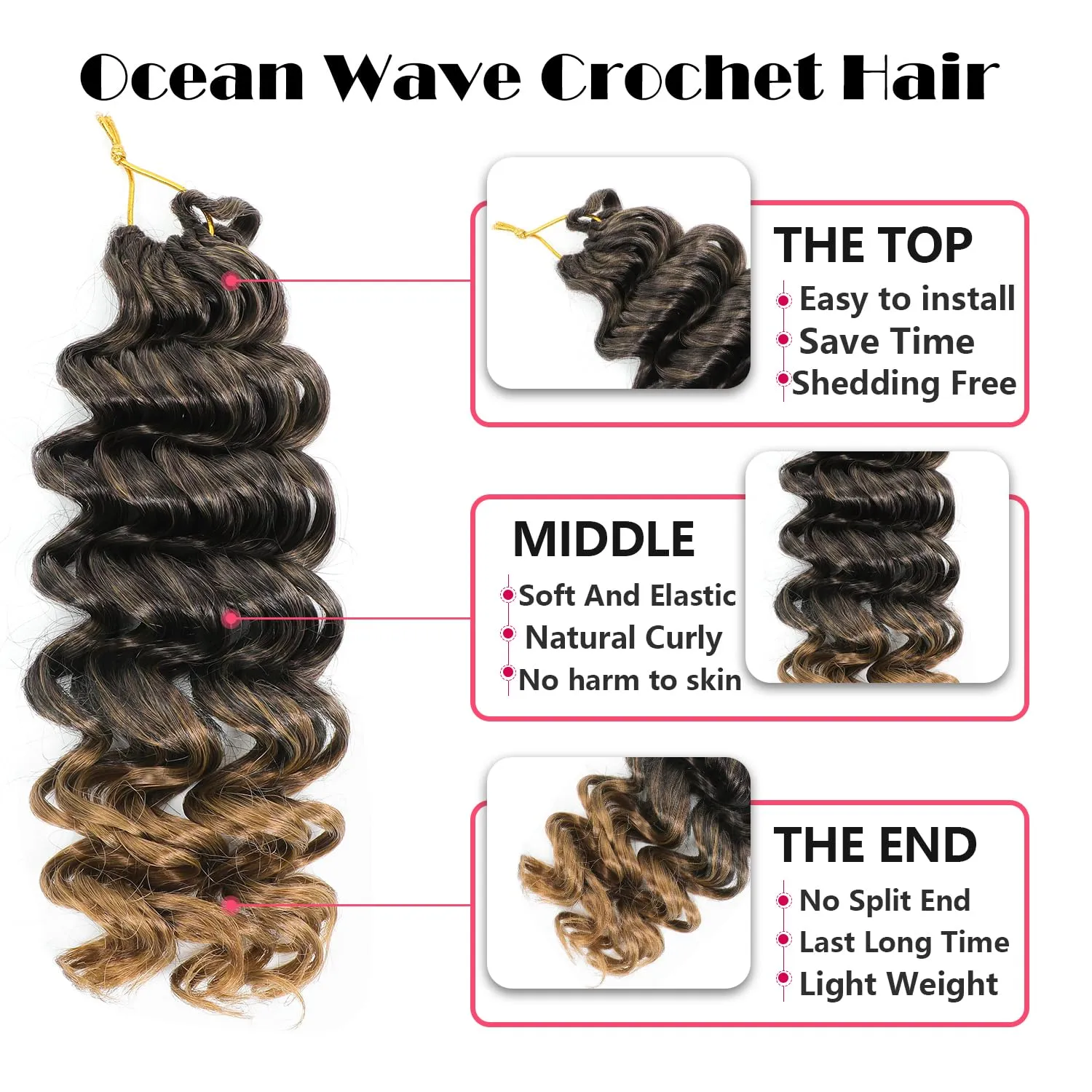 Ocean Wave Crochet Hair 10 Inch 8 packs Deep Wave Crochet Hair Synthetic Curly Crochet Braiding Hair for Black Women (10 Inch, 8 packs, 1B/27#)