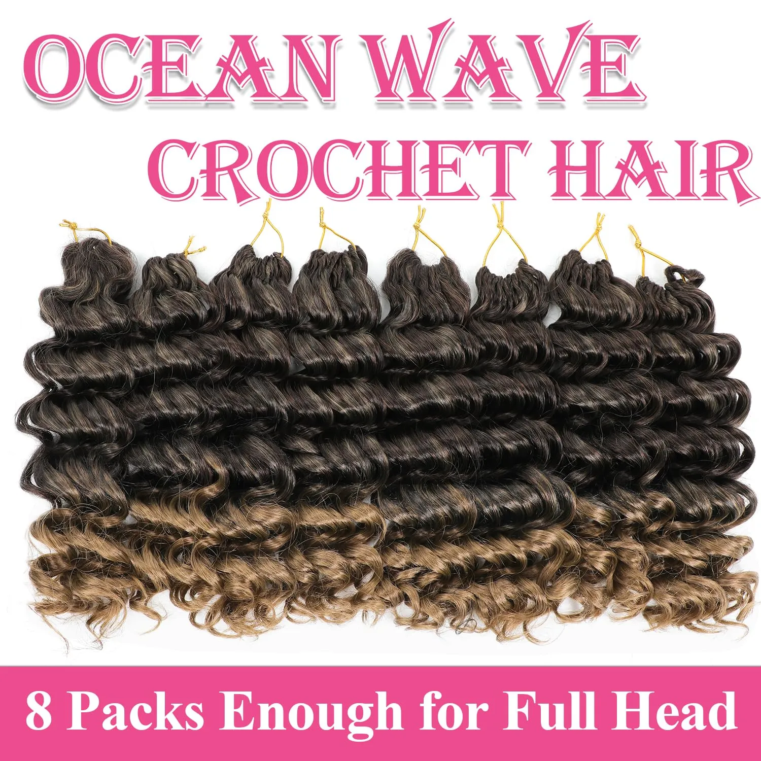 Ocean Wave Crochet Hair 10 Inch 8 packs Deep Wave Crochet Hair Synthetic Curly Crochet Braiding Hair for Black Women (10 Inch, 8 packs, 1B/27#)