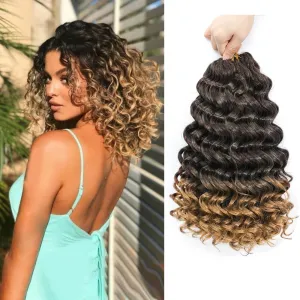 Ocean Wave Crochet Hair 10 Inch 8 packs Deep Wave Crochet Hair Synthetic Curly Crochet Braiding Hair for Black Women (10 Inch, 8 packs, 1B/27#)